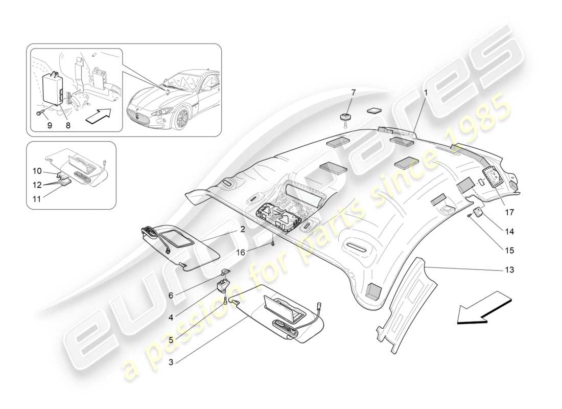 maserati granturismo s (2016) roof and sun visors part diagram