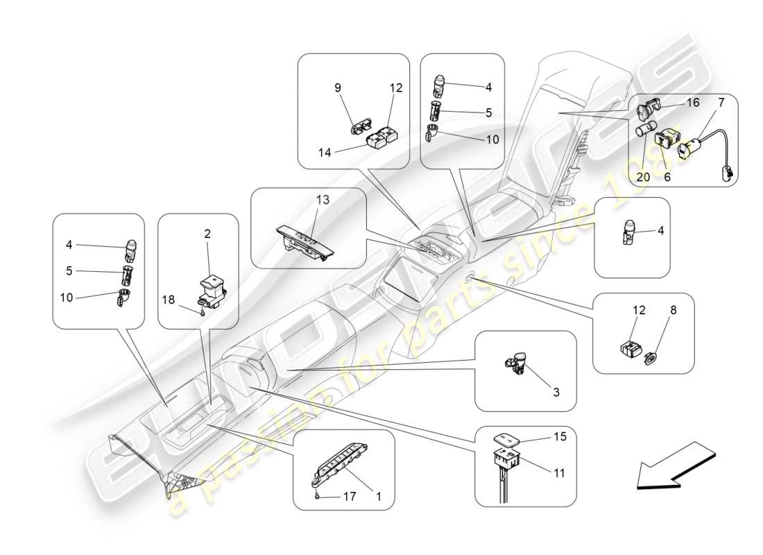 maserati qtp 3.0 bt v6 410hp (2014) centre console devices part diagram