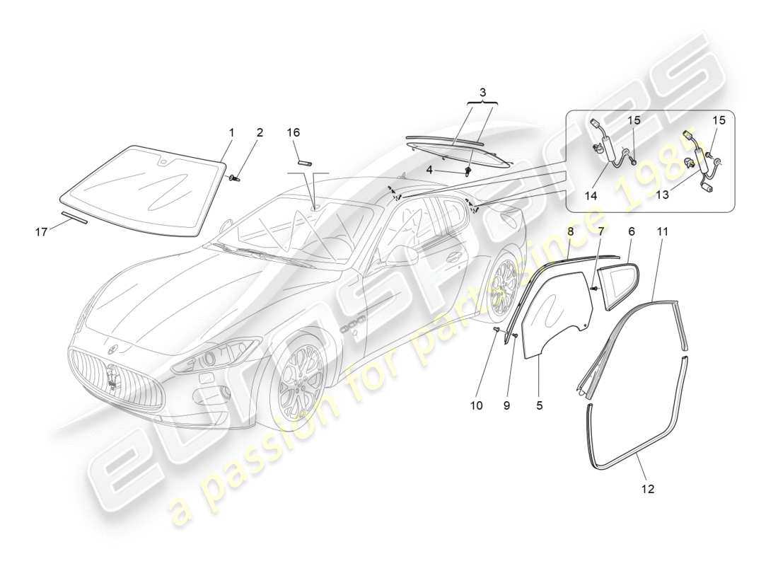 maserati granturismo s (2016) windows and window strips part diagram