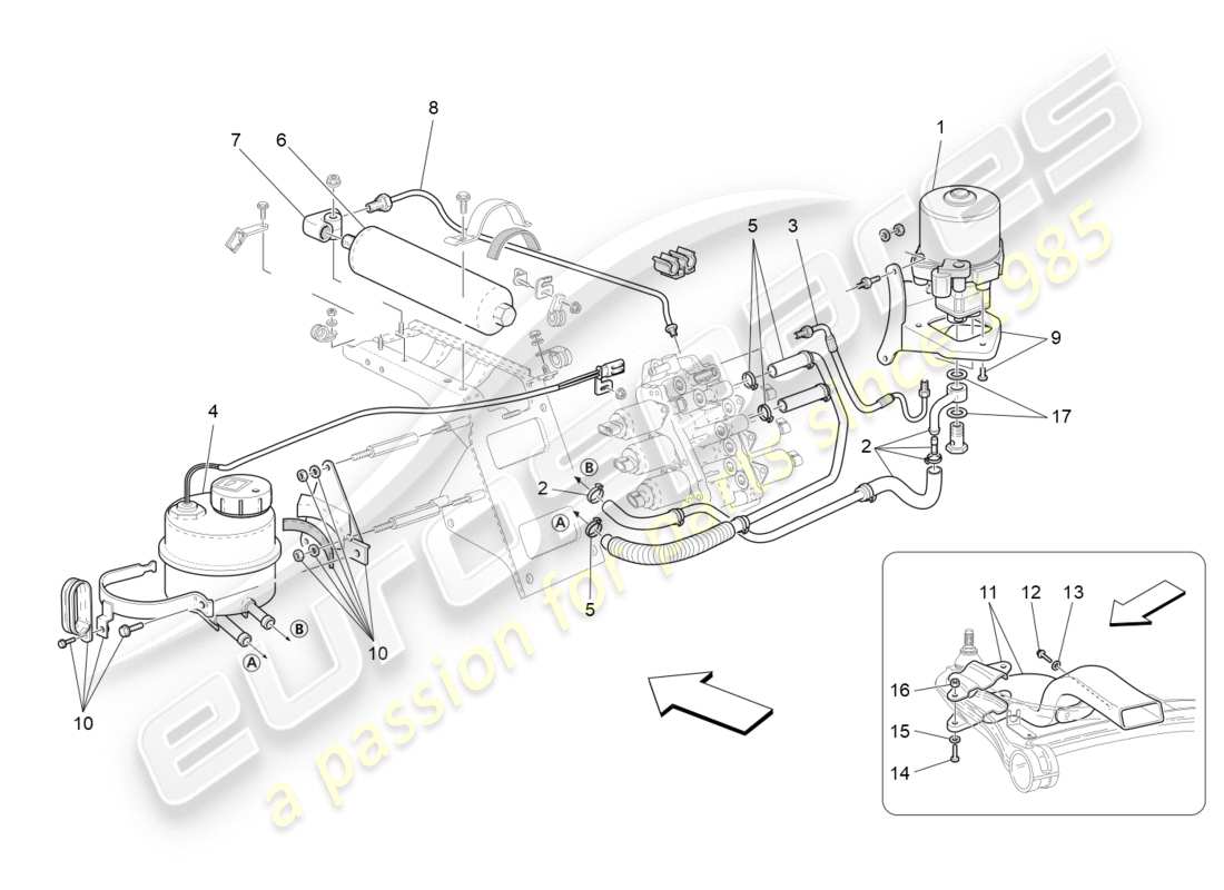 maserati granturismo (2010) gearbox activation hydraulics: tank and pump part diagram