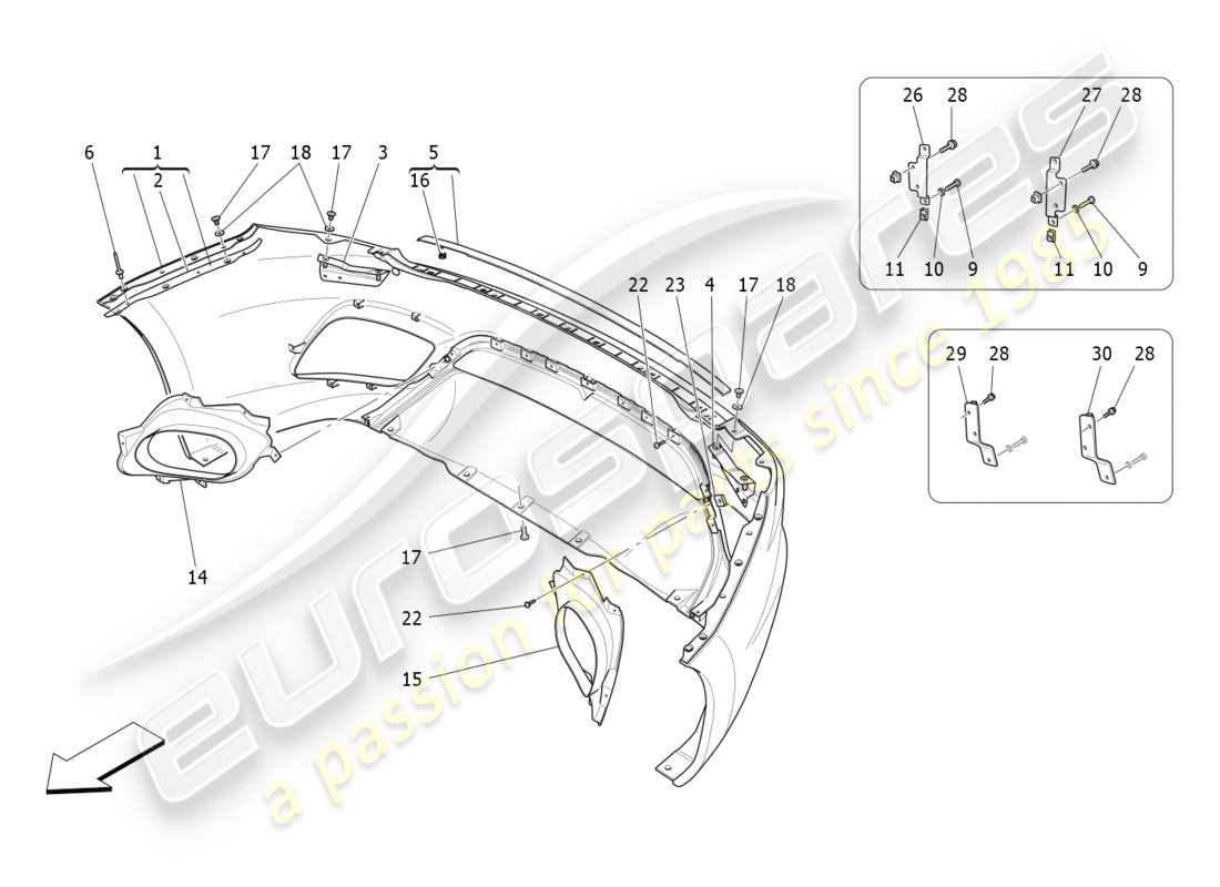 maserati granturismo s (2019) rear bumper part diagram