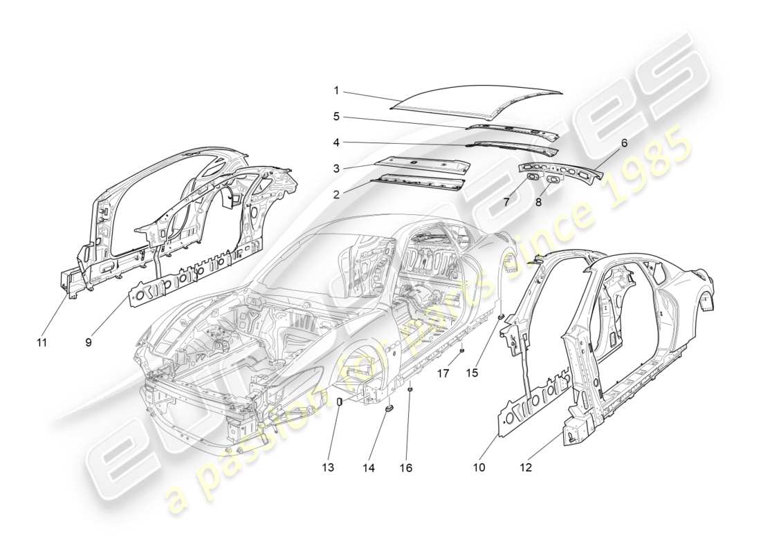 maserati granturismo s (2016) bodywork and central outer trim panels part diagram