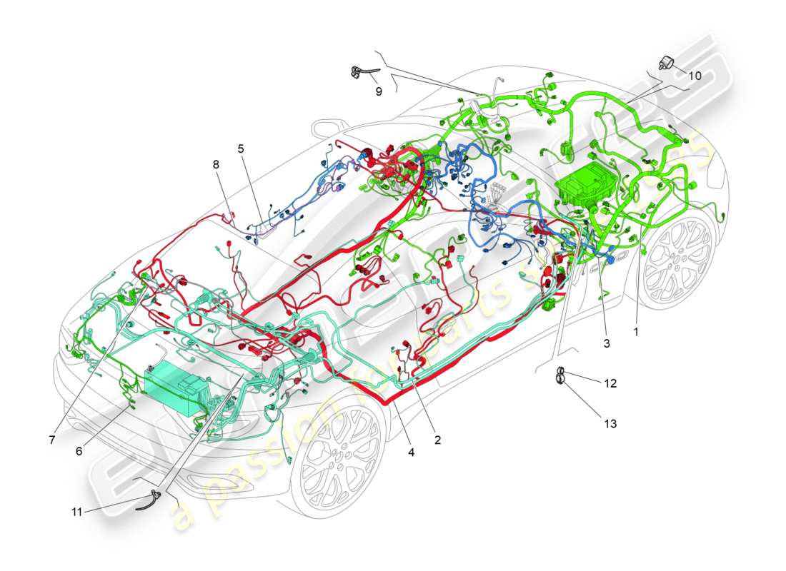 maserati granturismo (2012) main wiring parts diagram