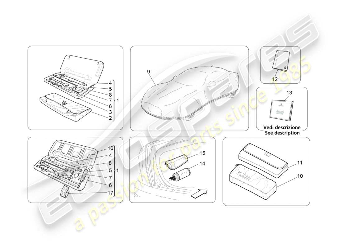 maserati granturismo (2012) standard provided parts diagram