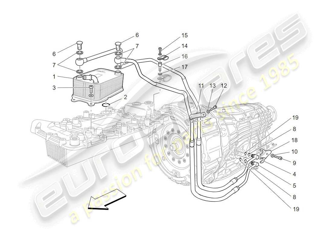 maserati granturismo (2009) lubrication and gearbox oil cooling parts diagram