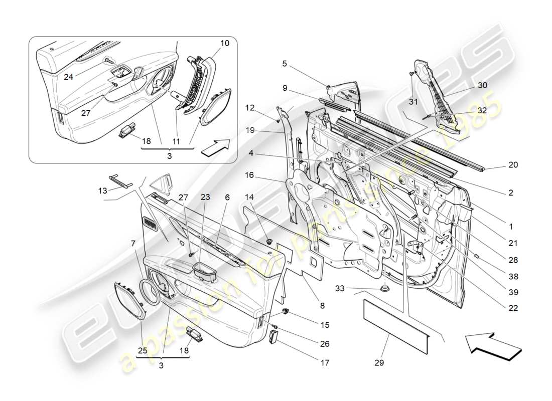 maserati qtp 3.0 tds v6 275hp (2015) front doors: trim panels parts diagram