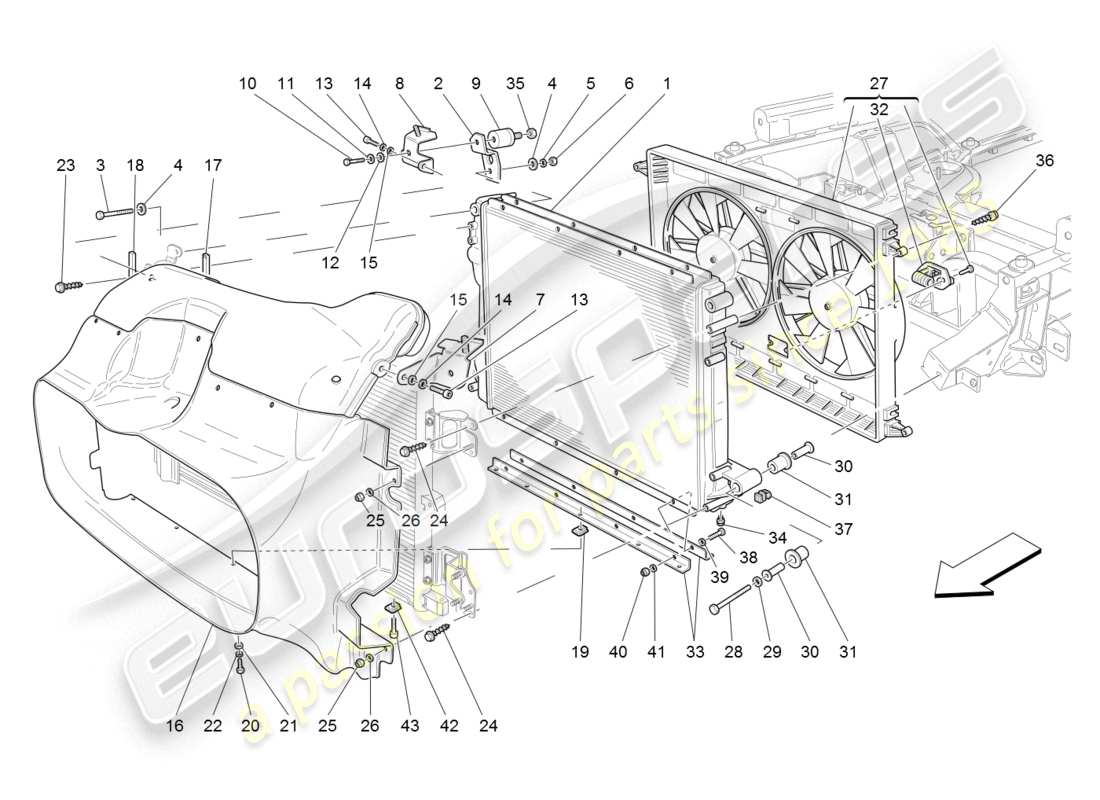 maserati granturismo (2008) cooling: air radiators and ducts parts diagram