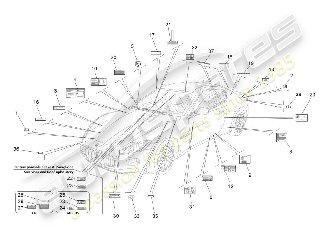 maserati granturismo (2013) stickers and labels part diagram