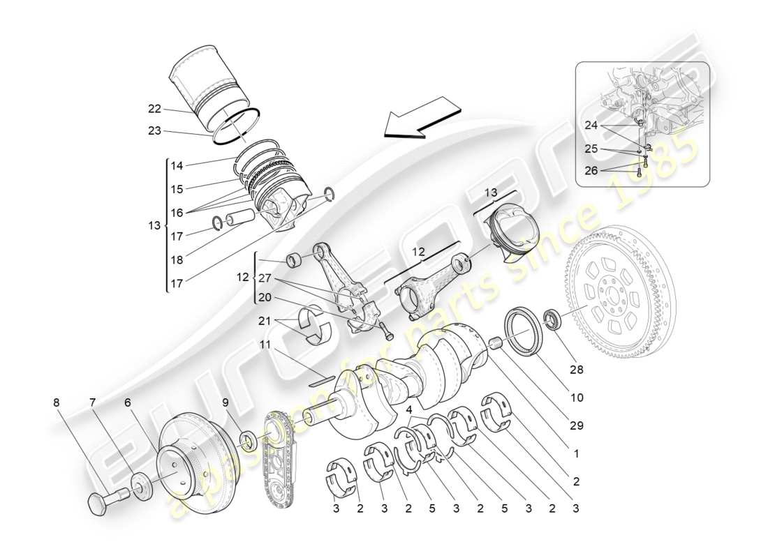 maserati granturismo (2012) crank mechanism parts diagram