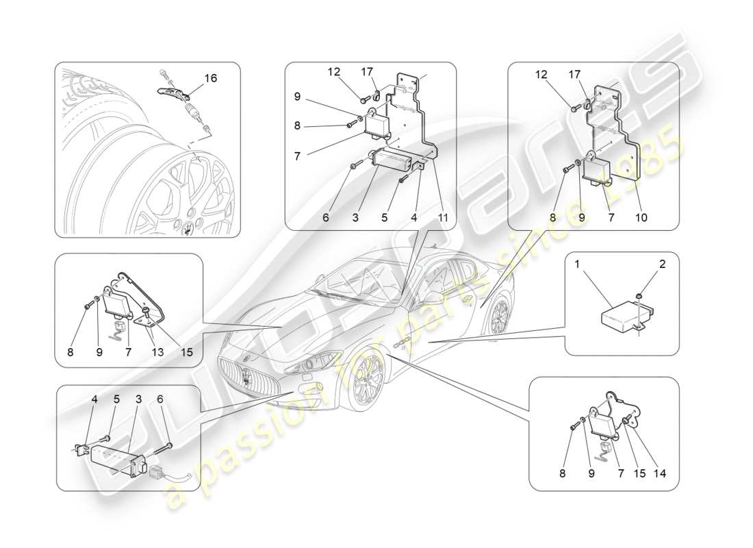 maserati granturismo (2012) tyre pressure monitoring system parts diagram