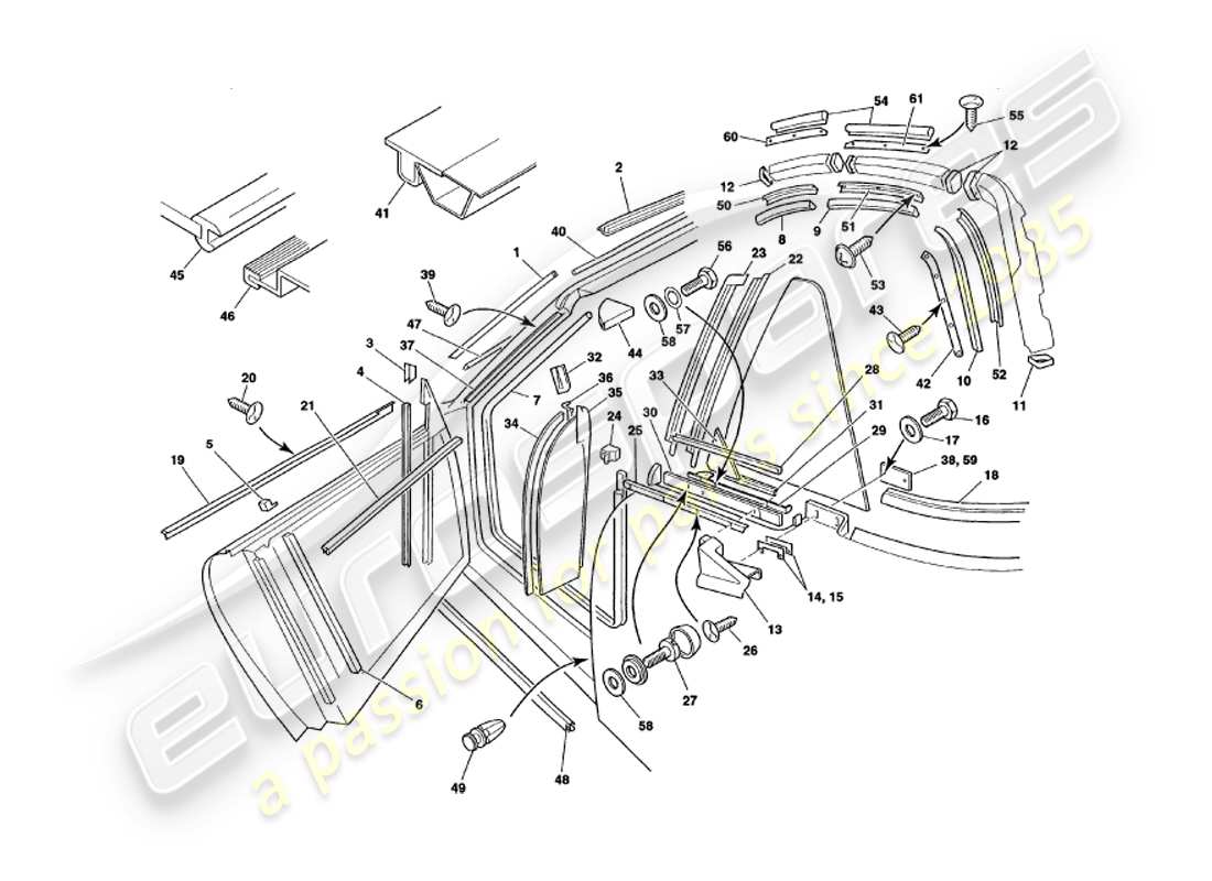 a part diagram from the aston martin v8 volante (2000) parts catalogue