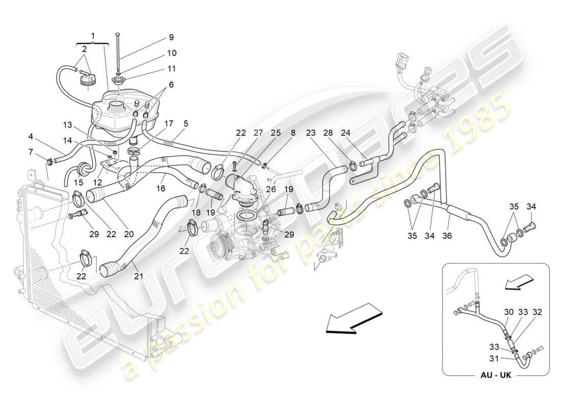 maserati granturismo s (2015) cooling system: nourice and lines part diagram