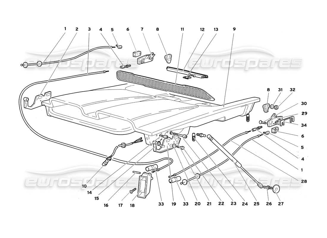 lamborghini diablo sv (1999) engine hood (for cars without fast cooling) parts diagram