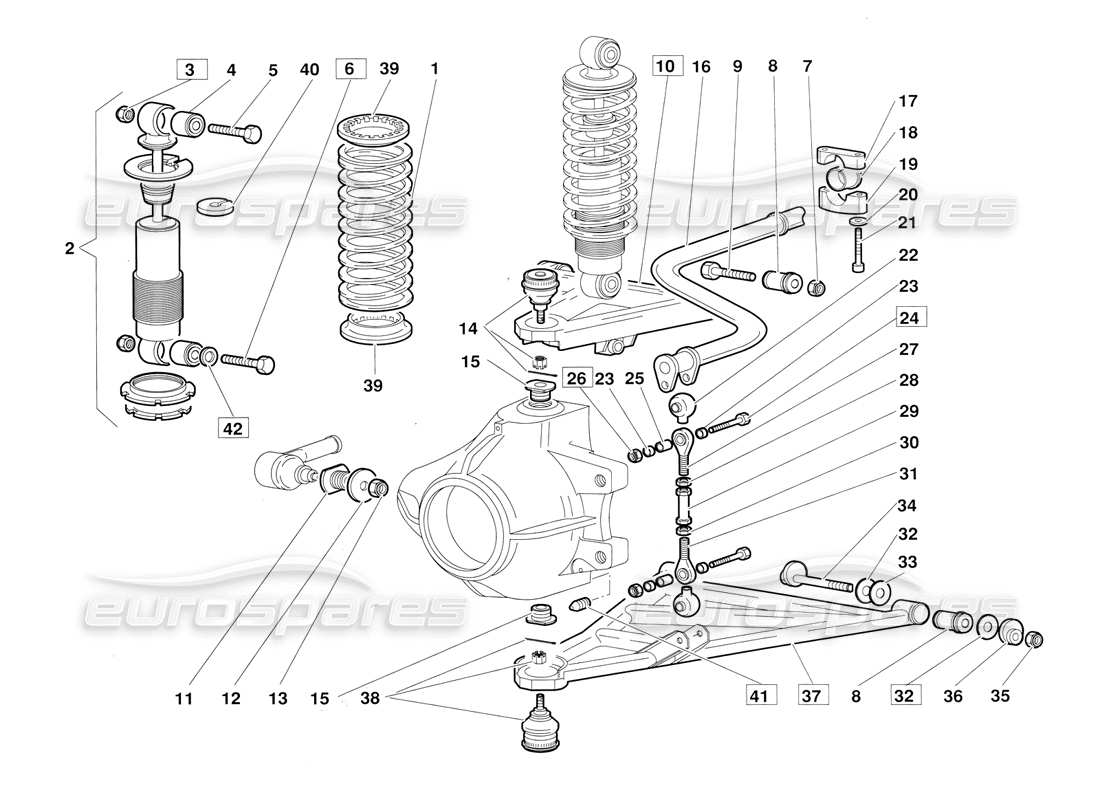 lamborghini diablo (1991) front suspension (valid for june 1992 version) parts diagram