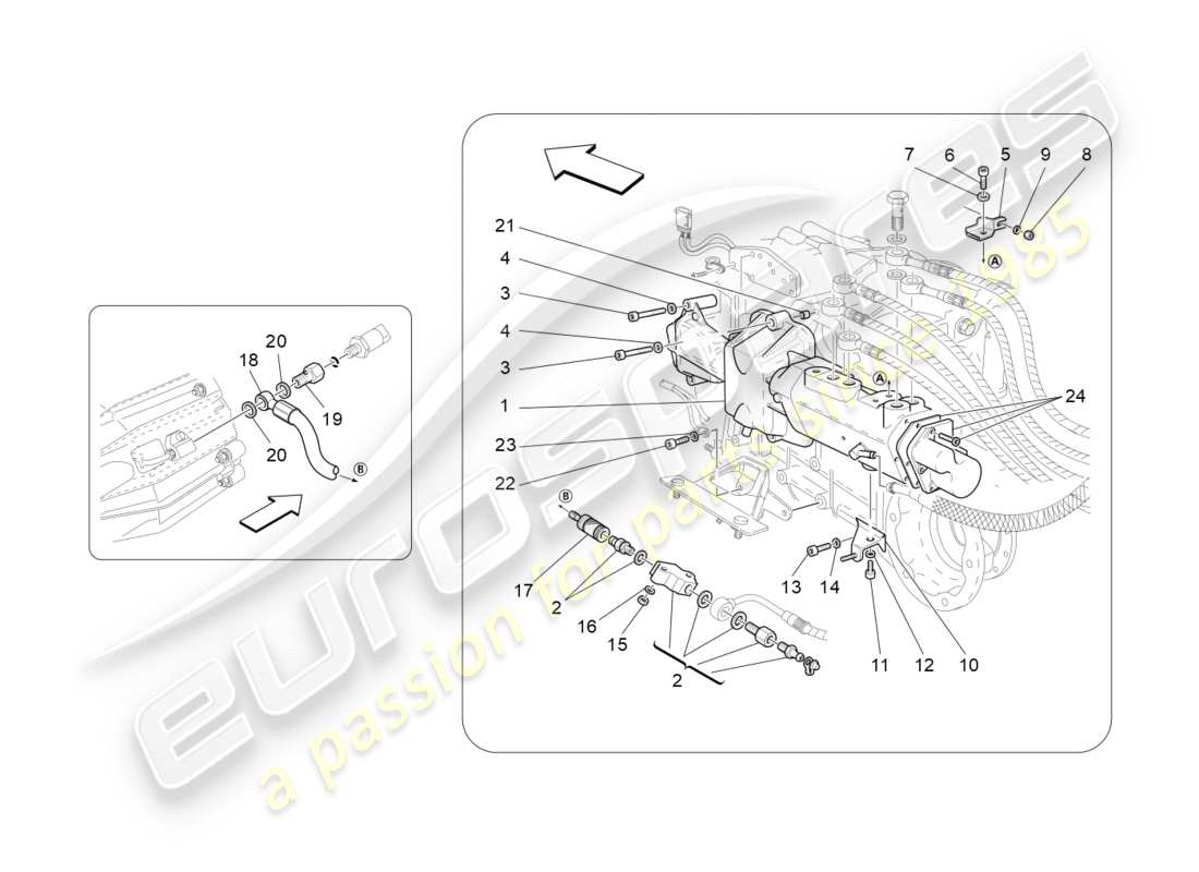 maserati granturismo (2010) actuation hydraulic parts for f1 gearbox part diagram