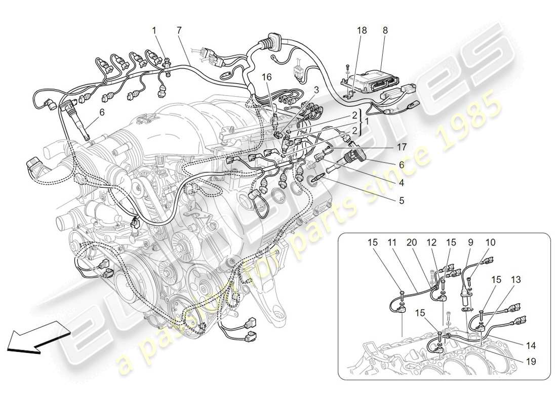 maserati granturismo (2009) electronic control: injection and engine timing control parts diagram