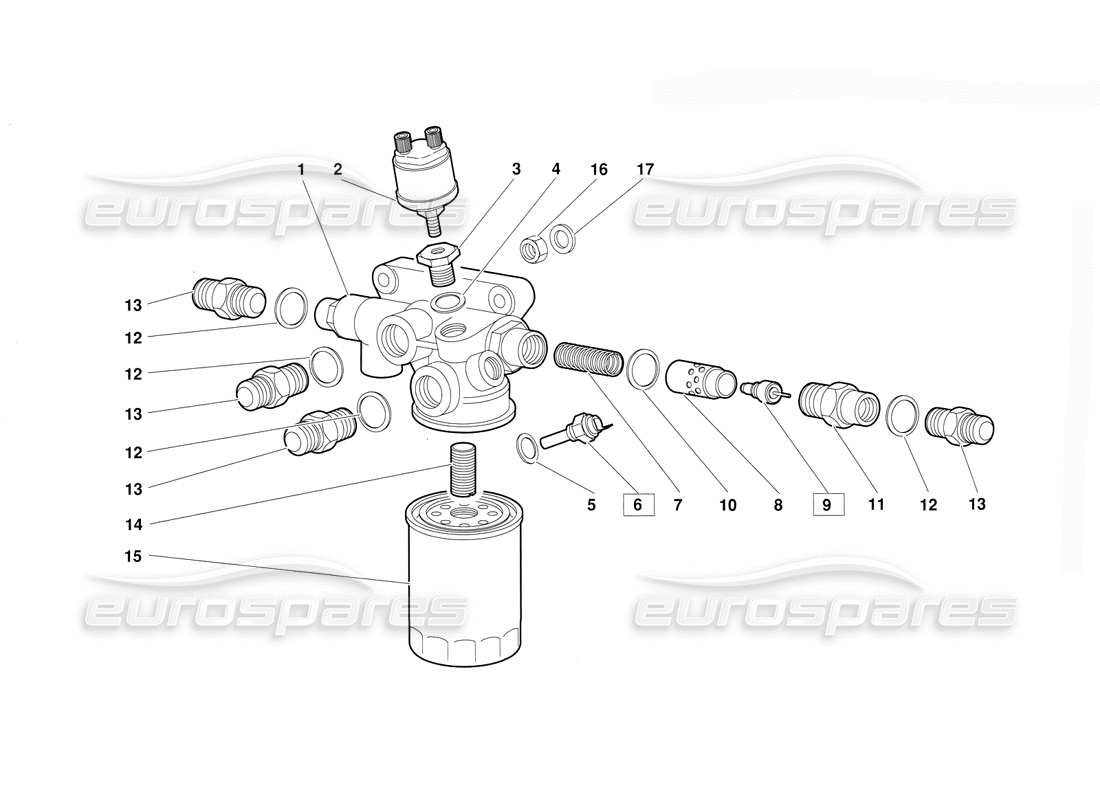 lamborghini diablo (1991) engine oil filter and thermostat (valid for june 1992 version) parts diagram