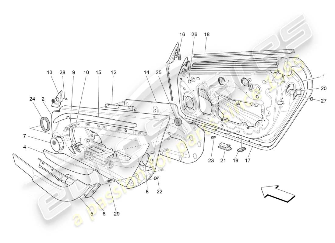 maserati granturismo s (2017) front doors: trim panels parts diagram