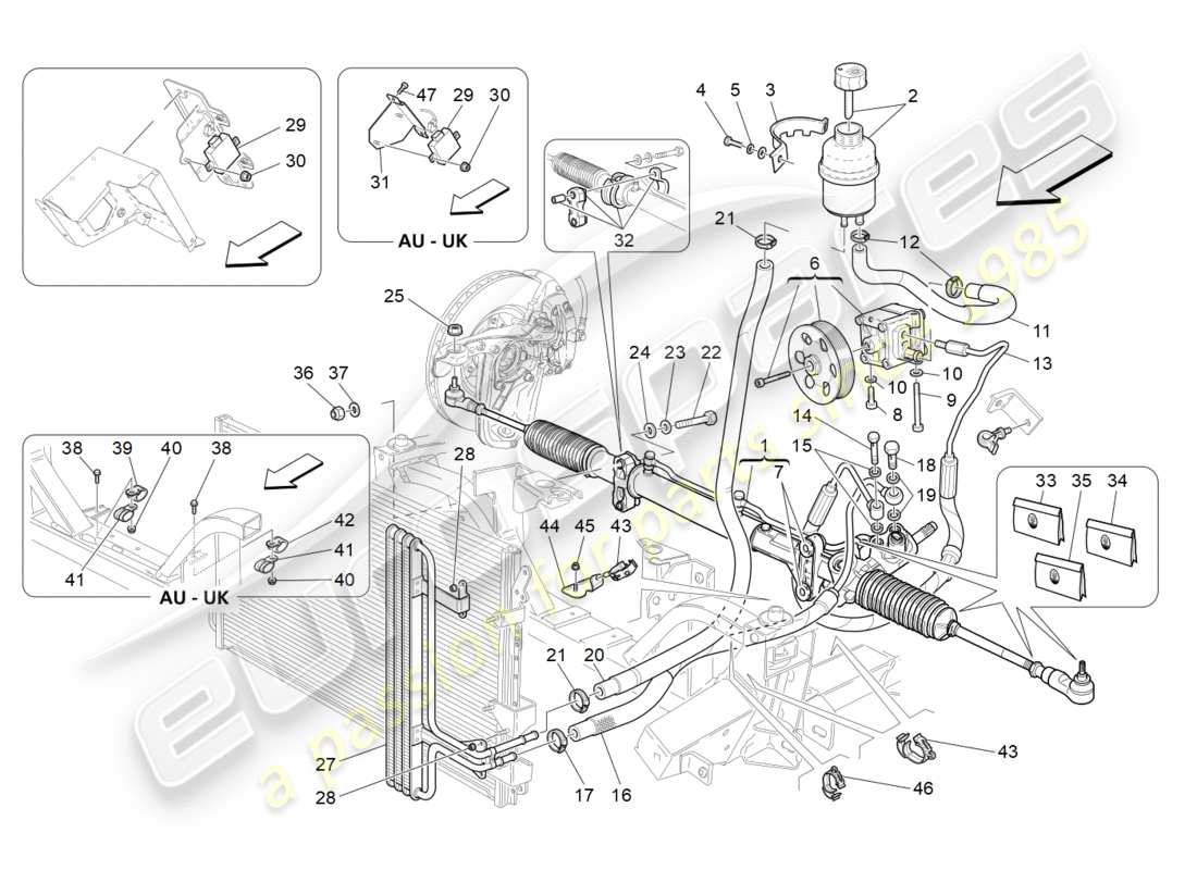 maserati granturismo s (2018) complete steering rack unit part diagram