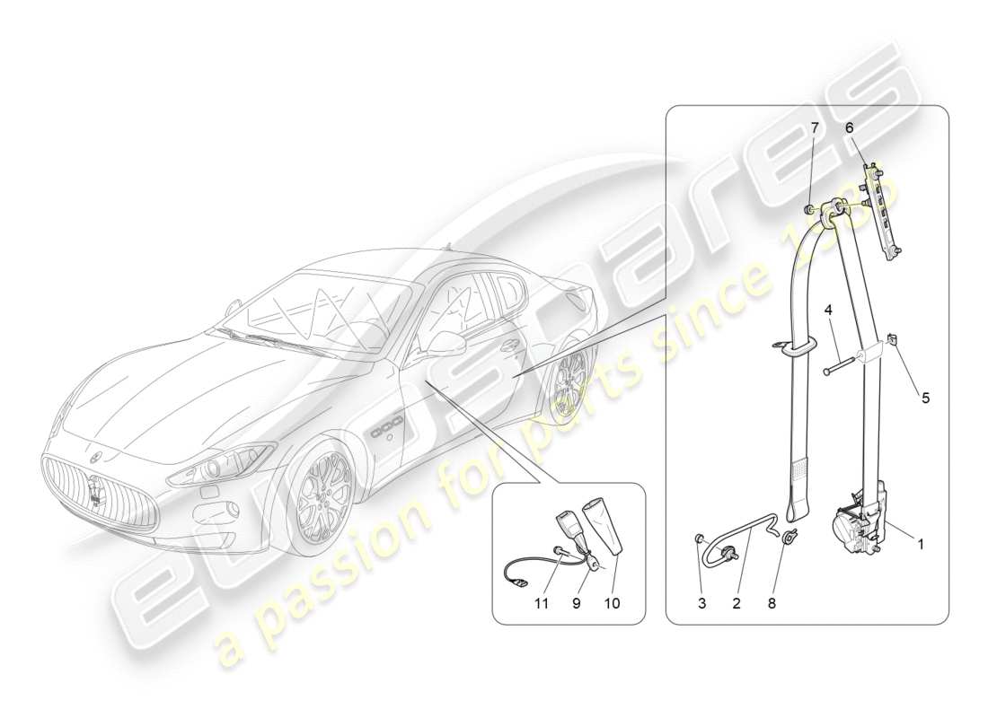 maserati granturismo (2012) front seatbelts parts diagram