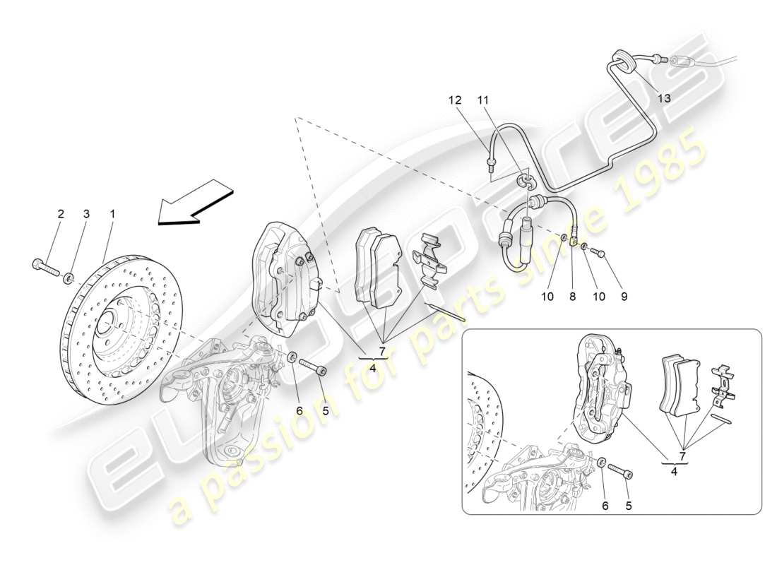 maserati granturismo s (2017) braking devices on front wheels part diagram