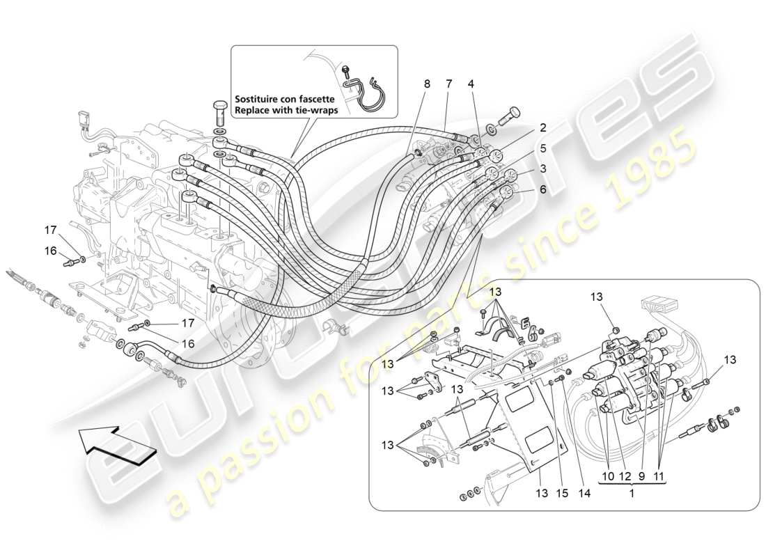 maserati granturismo s (2016) gearbox activation hydraulics: power unit part diagram