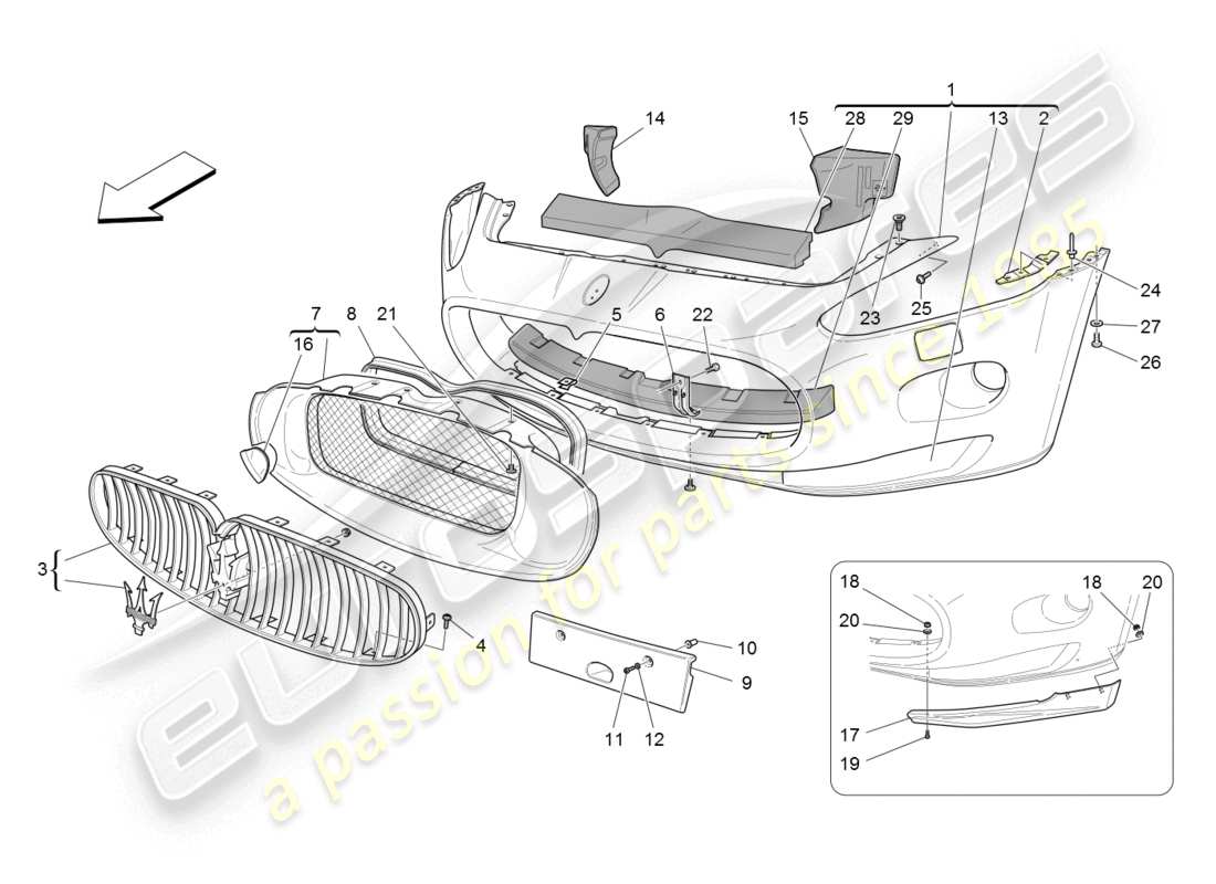 maserati granturismo (2008) front bumper part diagram