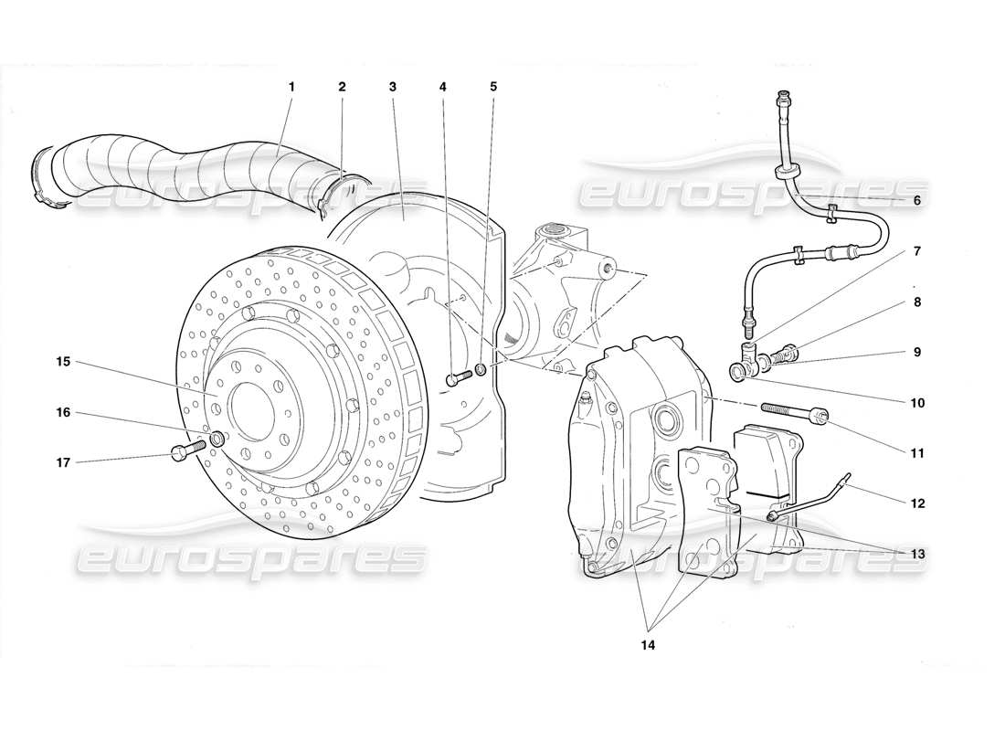 lamborghini diablo roadster (1998) front brakes parts diagram