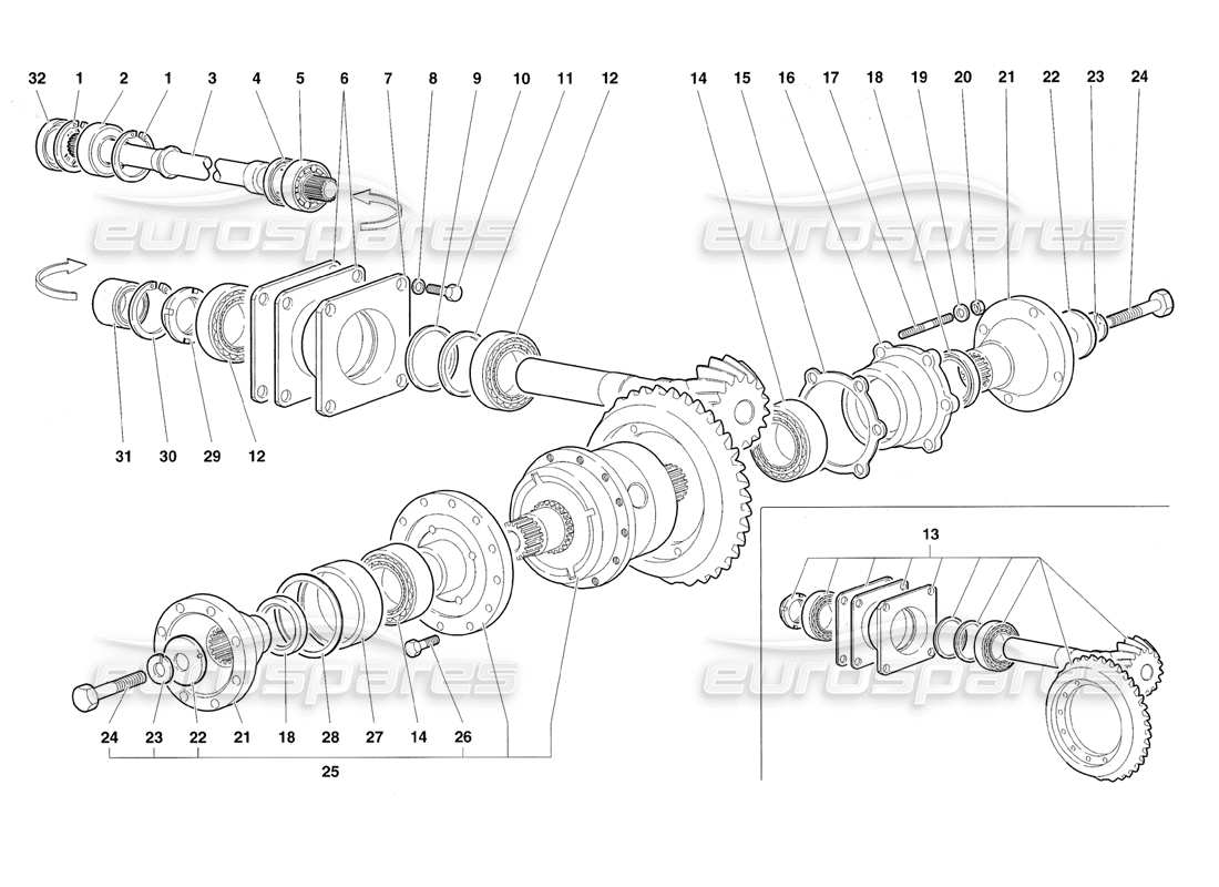 lamborghini diablo roadster (1998) rear differential part diagram