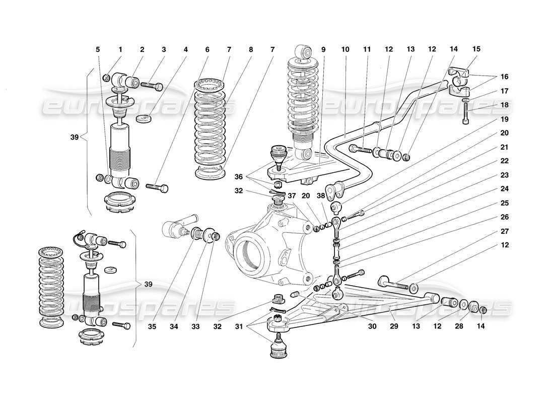 lamborghini diablo sv (1998) front suspension parts diagram