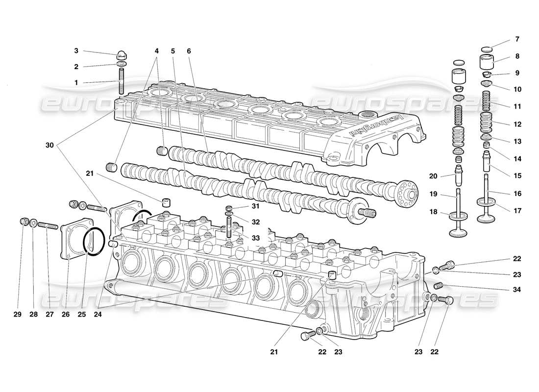 lamborghini diablo sv (1998) left cylinder head parts diagram