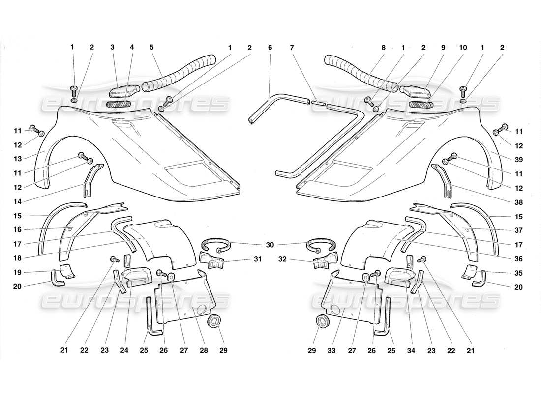 lamborghini diablo roadster (1998) front coque elements parts diagram