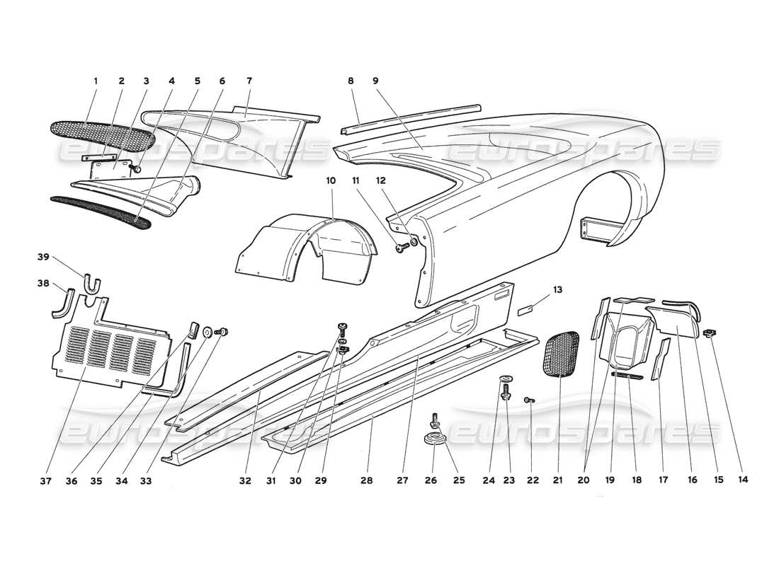 lamborghini diablo 6.0 (2001) body elements - left side parts diagram