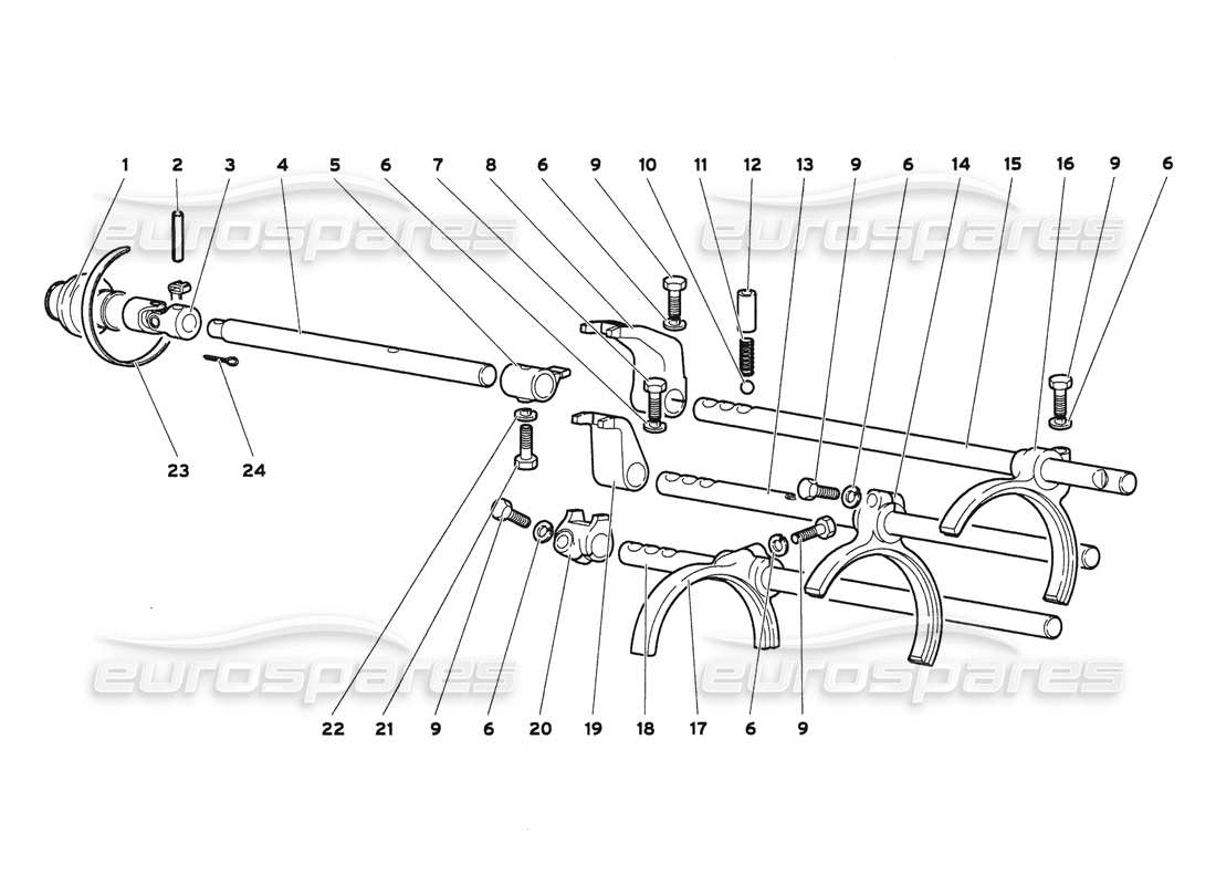 lamborghini diablo 6.0 (2001) gearbox shifting rods and forks part diagram