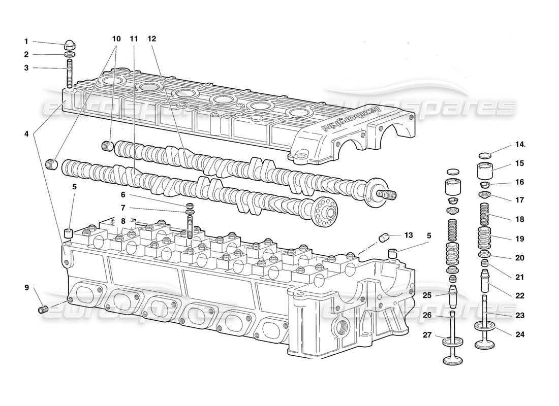 lamborghini diablo roadster (1998) right cylinder head parts diagram