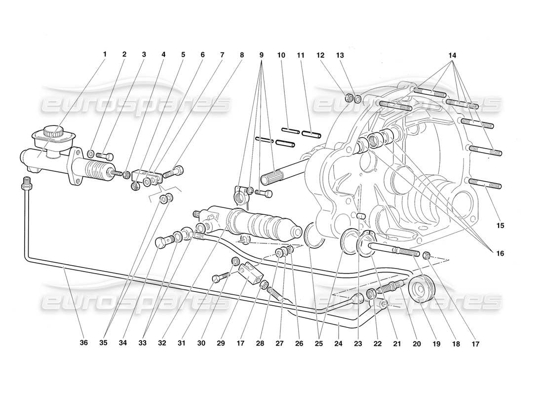 lamborghini diablo roadster (1998) clutch control levers parts diagram