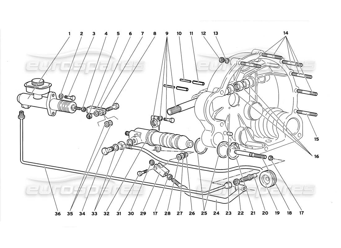 lamborghini diablo gt (1999) clutch control levers parts diagram