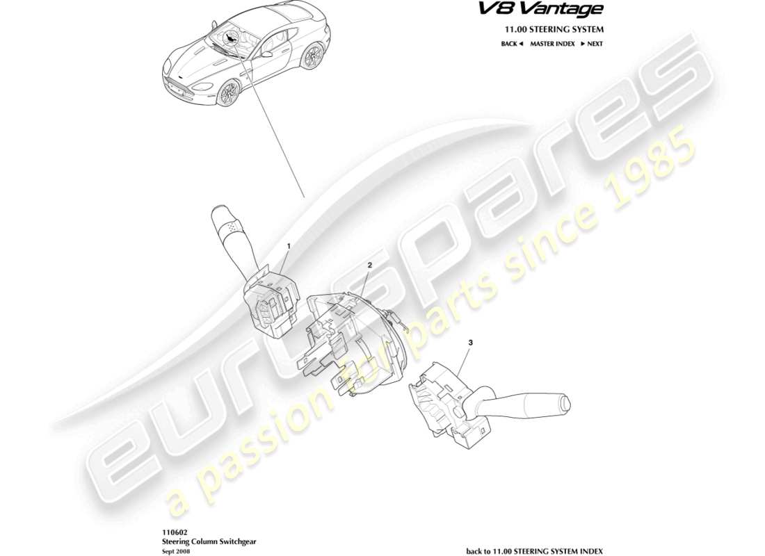 a part diagram from the aston martin v8 vantage (2010) parts catalogue