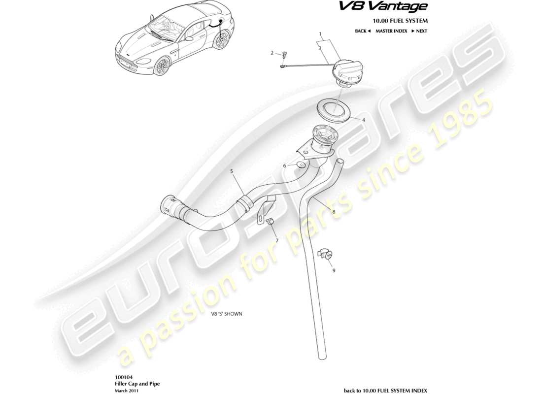 a part diagram from the aston martin v8 vantage (2009) parts catalogue