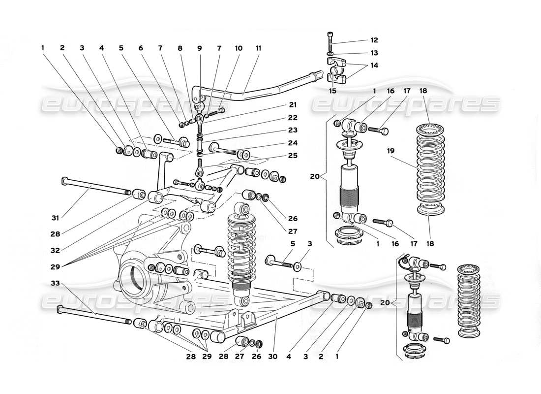 lamborghini diablo sv (1999) rear suspension part diagram