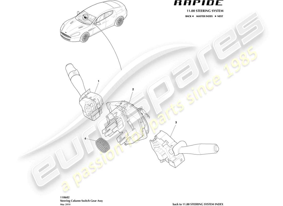 aston martin rapide (2019) column switch assembly part diagram