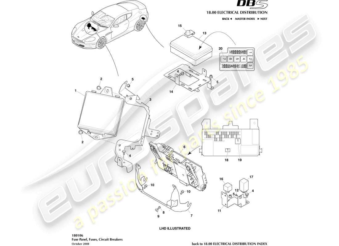 aston martin dbs (2007) fuse panels part diagram
