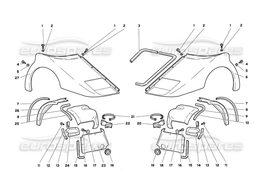 lamborghini diablo 6.0 (2001) front body elements parts diagram