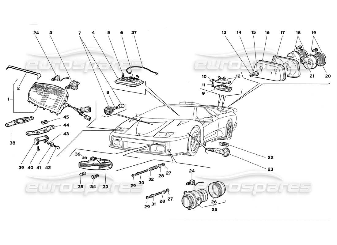 lamborghini diablo gt (1999) lights parts diagram