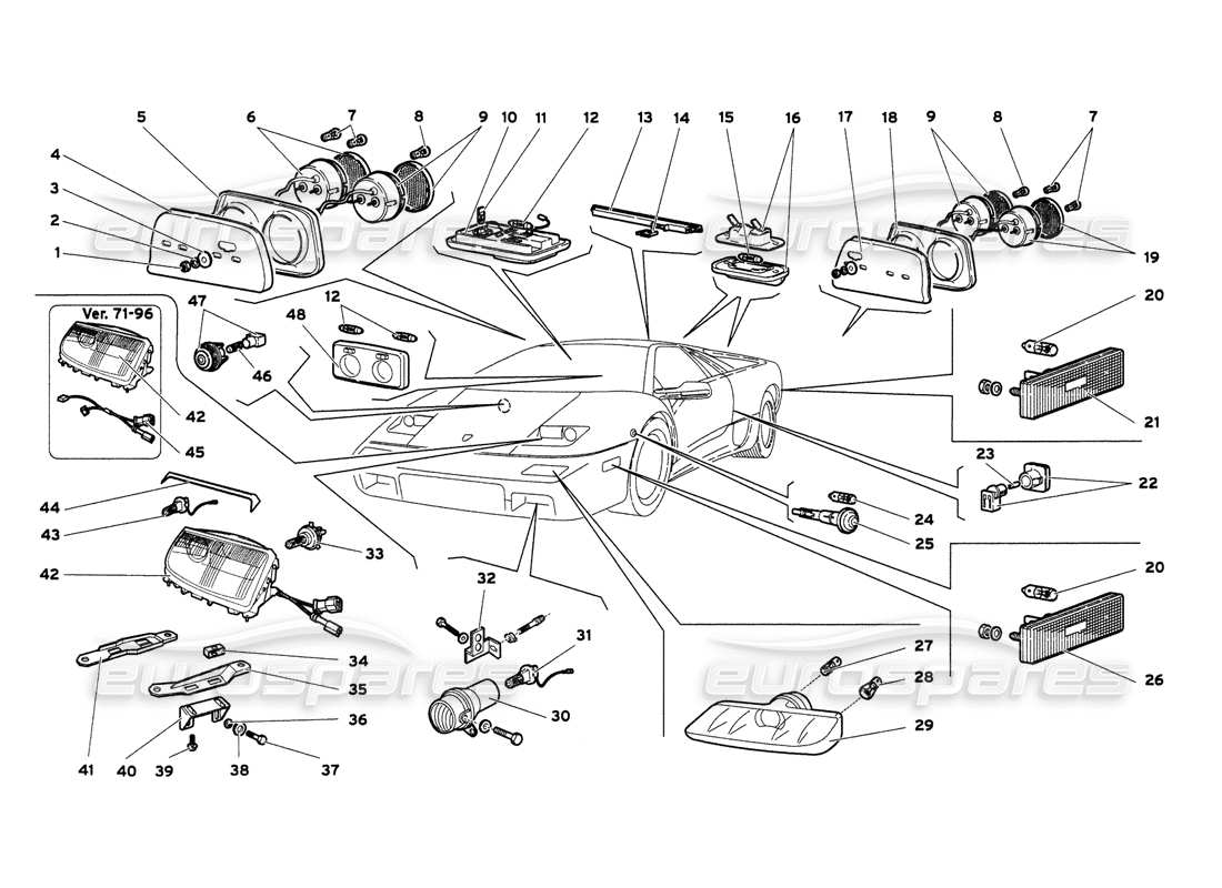 lamborghini diablo 6.0 (2001) lights part diagram