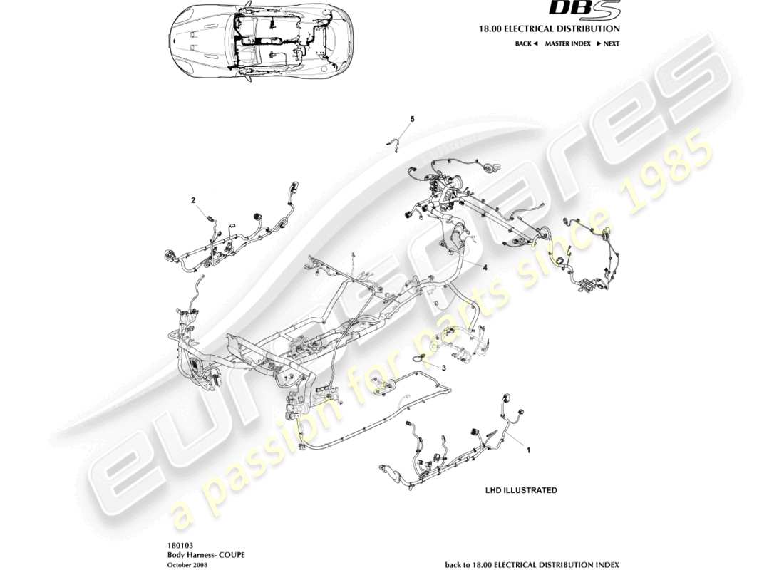 aston martin dbs (2007) body harness, coupe part diagram