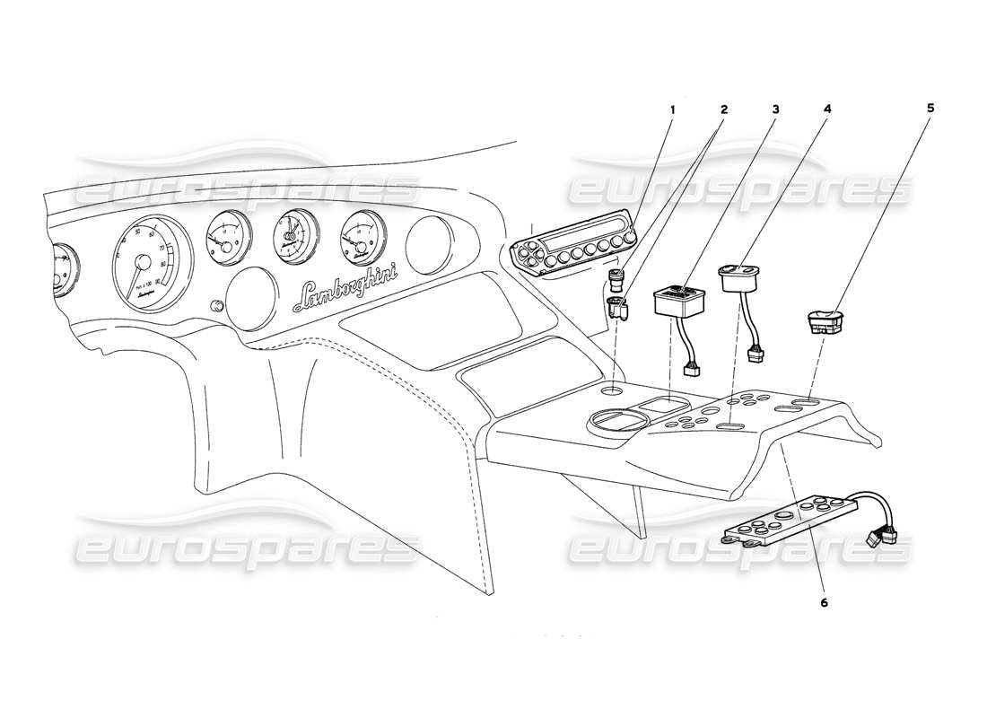 lamborghini diablo 6.0 (2001) tunnel panel instruments parts diagram