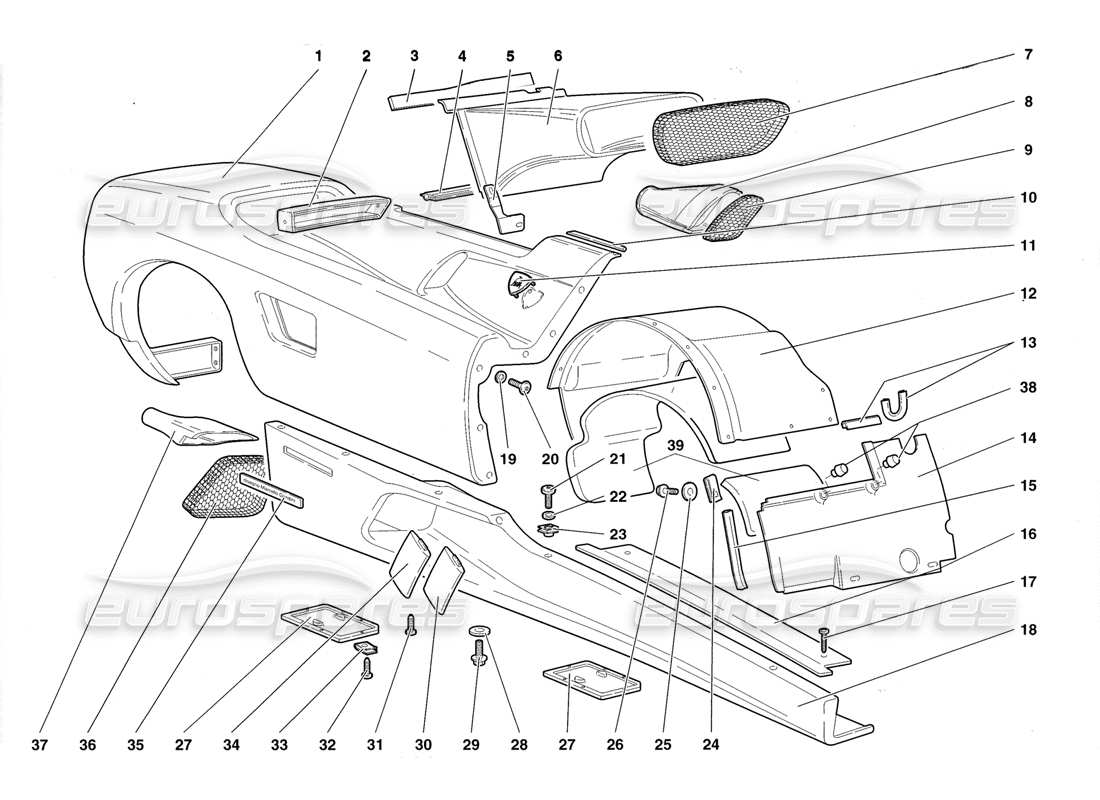 a part diagram from the lamborghini diablo roadster (1998) parts catalogue