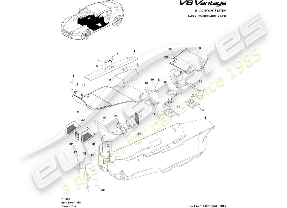 a part diagram from the Aston Martin V8 Vantage (2008) parts catalogue