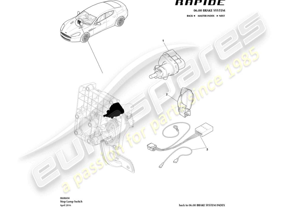 aston martin rapide (2018) brake lamp switch part diagram